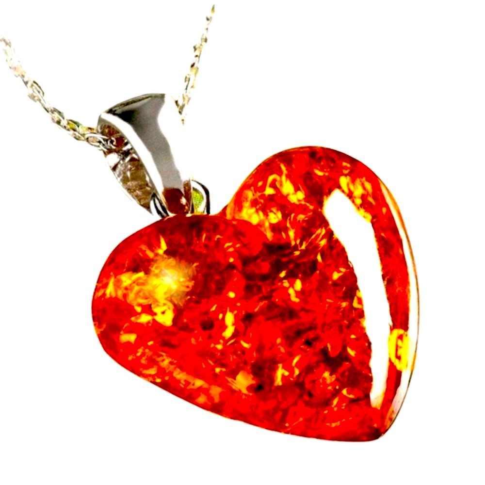 Amber Orange heart Shaped pendant Valentines gift New